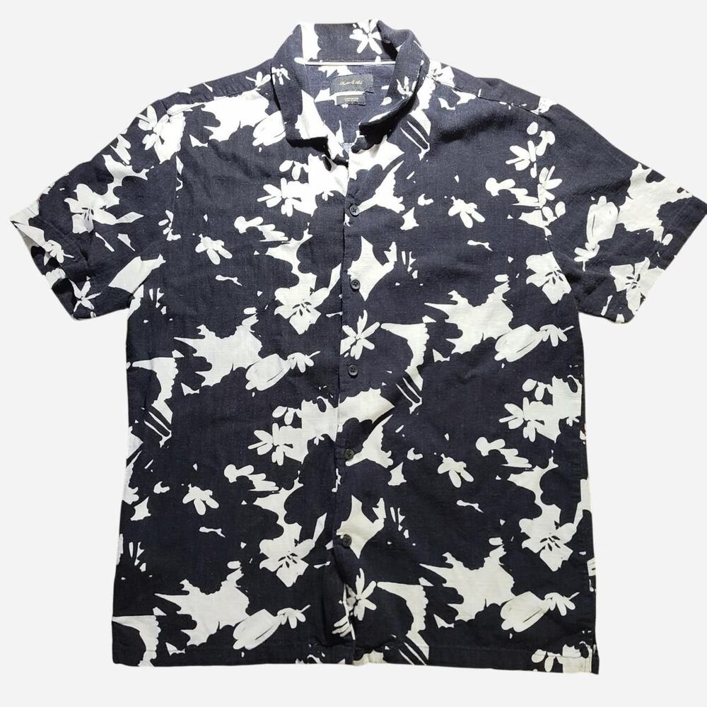 Porter & Ash linen blend hawaiian floral summer shirt size M